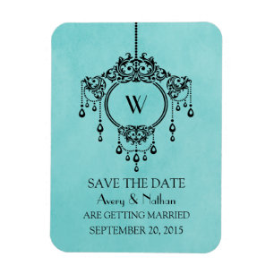 Aqua Vintage Kronleuchter Save the Date Magnet