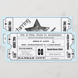 Aqua Vintage Moderne Typografie Ticket Hochzeit Einladung