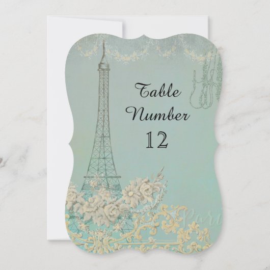 Aqua Vintage Paris Pariser Empfang Tisch Nummer Einladung (Rückseite)