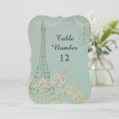 Aqua Vintage Paris Pariser Empfang Tisch Nummer Einladung (Stehend Vorderseite)