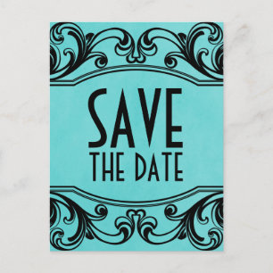 Aqua Vintage Wirbel Save the Date Postkarte