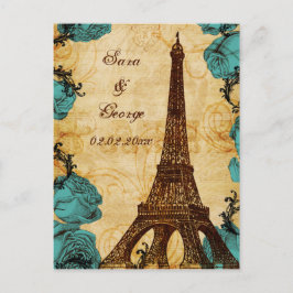 Aqua-Vintager Eiffelturm Paris Save the Date Ankündigungspostkarte