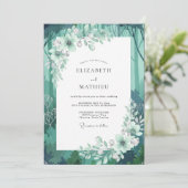Aqua-Wald-Blatt-Hochzeit Einladung (Stehend Vorderseite)