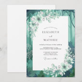 Aqua-Wald-Blatt-Hochzeit Einladung (Vorne/Hinten)