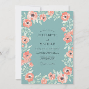 Aqua Warme Korallenblüten-Hochzeit Einladung