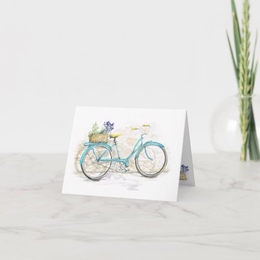 Aqua Wasserfarbe Fahrrad mit Korb Karte (Vorderseite)