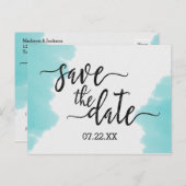 Aqua Wasserfarbe Pinselstriche Hochzeit speichern Ankündigungspostkarte (Vorne/Hinten)