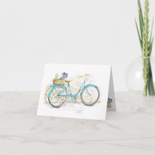 Aqua-Wasserfarben-Fahrrad mit Korb Karte