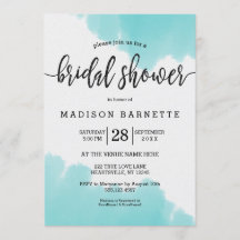 Aqua Watercolor Brush Bridal Dusche Einladung