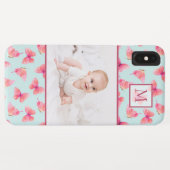 Aqua Watercolor Butterfly Monogram Foto Case-Mate iPhone Hülle (Rückseite (Horizontal))