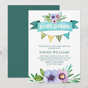 Aqua Watercolor Floral Baby Dusche Einladung
