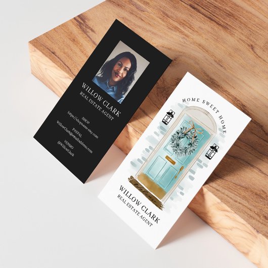 Aqua Watercolor Front Door Wreath Real Anwesen Visitenkarte