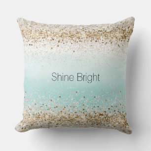 Aqua Watercolor Gold Confetti Glitzer Kissen