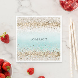 Aqua Watercolor Gold Confetti Glitzer Serviette