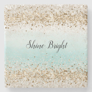 Aqua Watercolor Gold Confetti Glitzer Steinuntersetzer