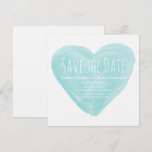 Aqua Watercolor Herz Save the Date laden Einladung