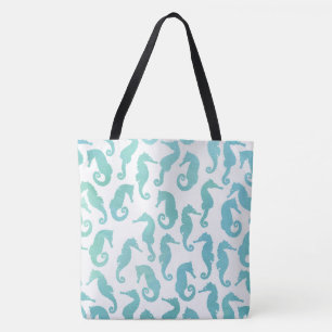 Aqua Watercolor Sea Horses Muster Tasche