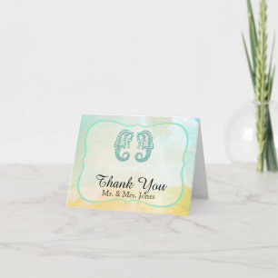 Aqua Watercolor Seepferd Wedding Vielen Dank Dankeskarte
