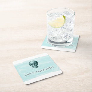 Aqua Watercolor Skull Halloween Paper Untersetzer