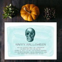 Aqua Watercolor Skull Halloween-Party laden
