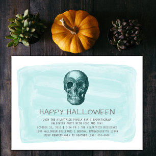 Aqua Watercolor Skull Halloween-Party laden Einladung