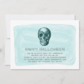 Aqua Watercolor Skull Halloween-Party laden Einladung (Vorderseite)