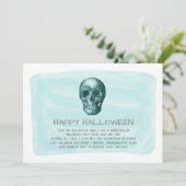 Aqua Watercolor Skull Halloween-Party laden Einladung (Stehend Vorderseite)