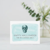 Aqua Watercolor Skull Halloween Postcard Postkarte (Stehend Vorderseite)