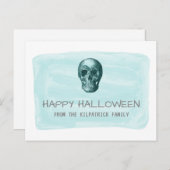 Aqua Watercolor Skull Halloween Postcard Postkarte (Vorne/Hinten)