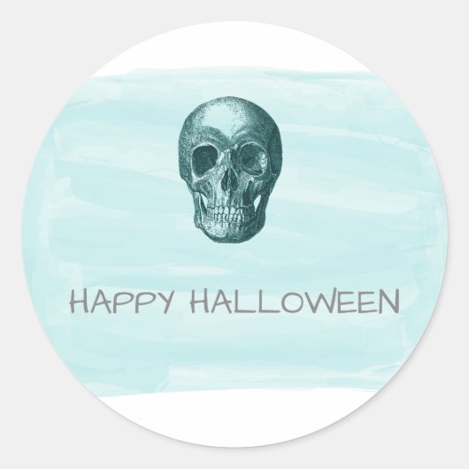 Aqua Watercolor Skull Halloween Stickers (Vorderseite)