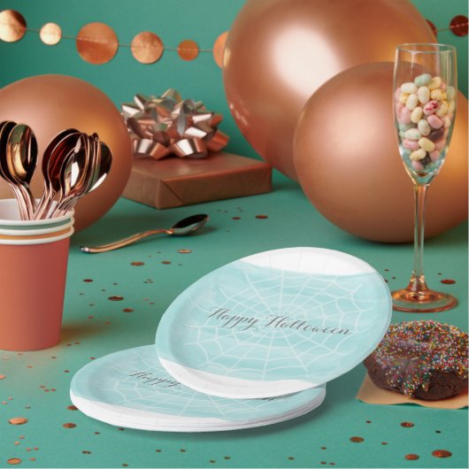 Aqua Watercolor Spider WebHalloween Pappteller (Multi)