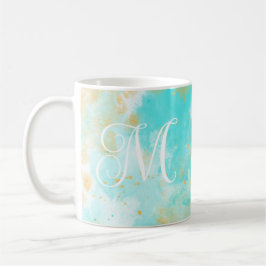 Aqua Watercolor Wash & Customizable Monogram Tasse
