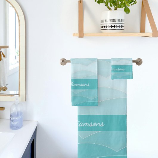 Aqua Wave Gradient | Modern Ocean Pattern Badhandtuch Set