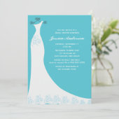 Aqua Wedding Gown Brautparty Einladung (Stehend Vorderseite)