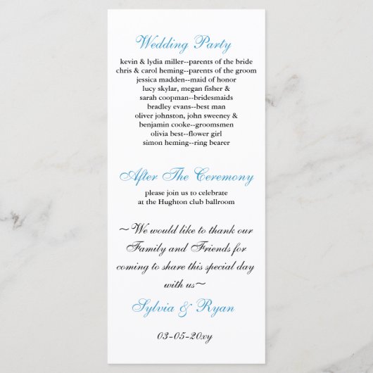 Aqua Wedding-Programm Programm (Rückseite)