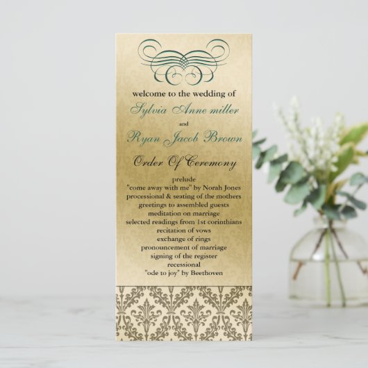 Aqua Wedding-Programm Programm (Stehend Vorderseite)