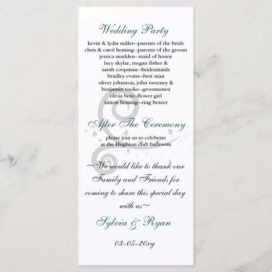 Aqua Wedding-Programm Programm (Rückseite)