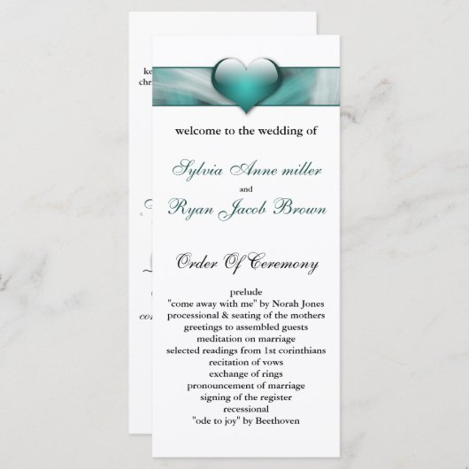 Aqua Wedding-Programm Programm (Vorne/Hinten)