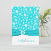 Aqua, weiß, graue Schneeflocken Einladung Hochzeit (Stehend Vorderseite)