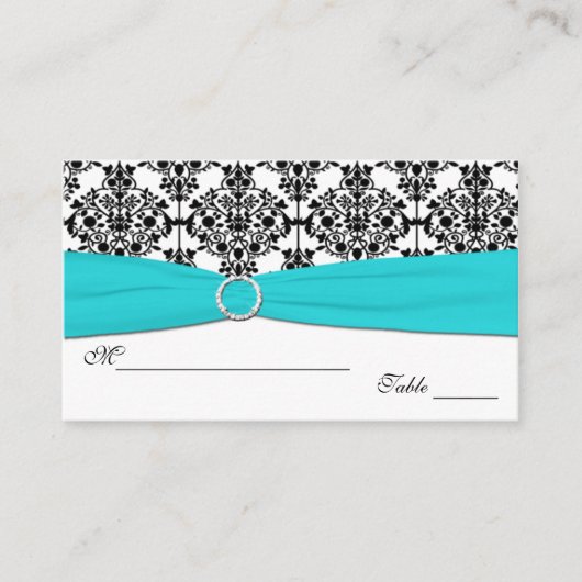 Aqua-, Weiß- und Schwarz-Damaskus-Orte Platzkarte (Vorderseite)