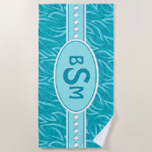 Aqua-Wellen-Monogramm Strandtuch (Vorderseite)