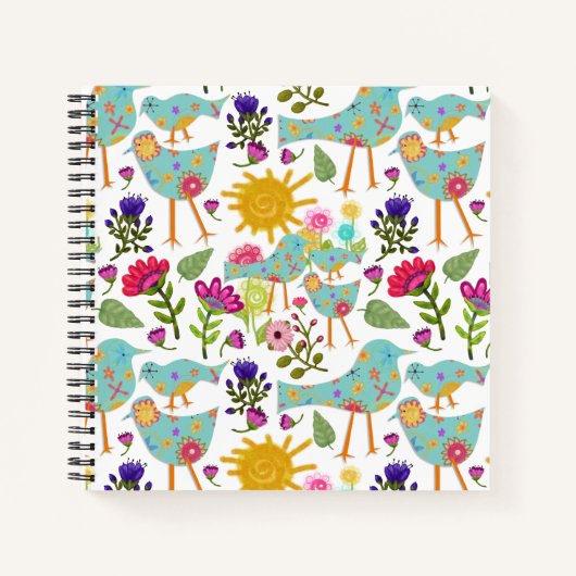 Aqua Whimsical Birds and Blume Sonntag Notizblock (Vorderseite)