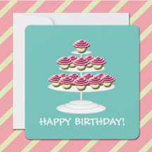 Aqua White and Pink Cupcake Tower Happy Birthday