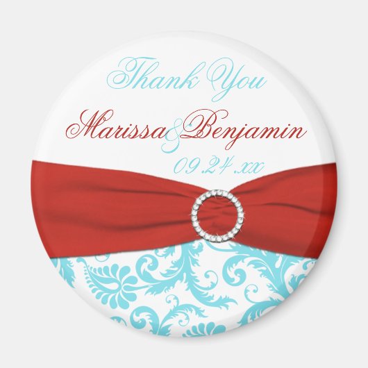 Aqua, White and Red Gastgeschenk Hochzeit Magnet (Vorne)