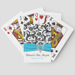 Aqua White Black Damask Bat Mitzvah Spielkarten