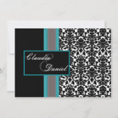 Aqua White Black Damask Hochzeitseinladungen Einladung (Vorderseite)
