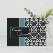 Aqua White Black Damask Hochzeitseinladungen Einladung (Stehend Vorderseite)
