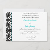 Aqua White Black Damask Hochzeitseinladungen Einladung (Rückseite)