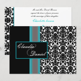 Aqua White Black Damask Hochzeitseinladungen Einladung