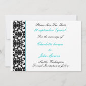 Aqua White Black Damask Hochzeitseinladungen Einladung (Rückseite)